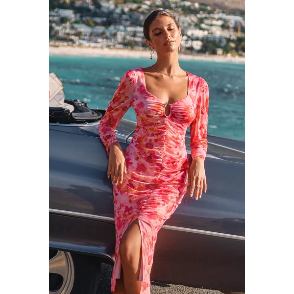 Robe florale manches longues