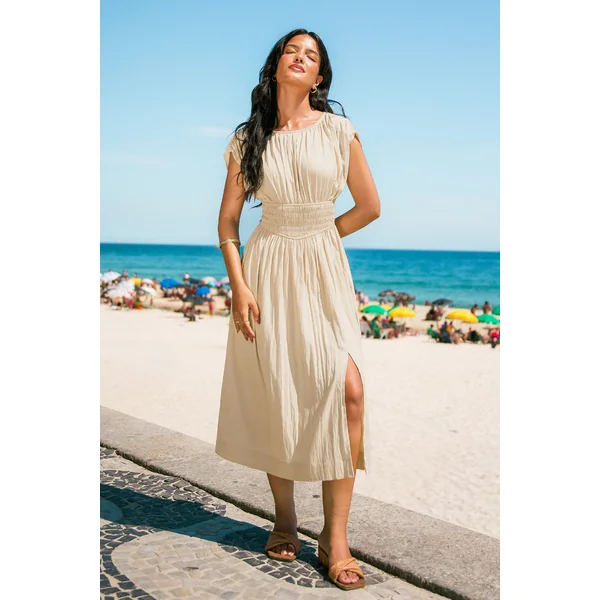 Robe kaki taille smockée