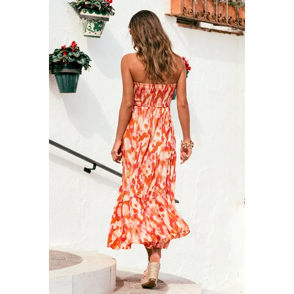 Robe longue abstraite col droit