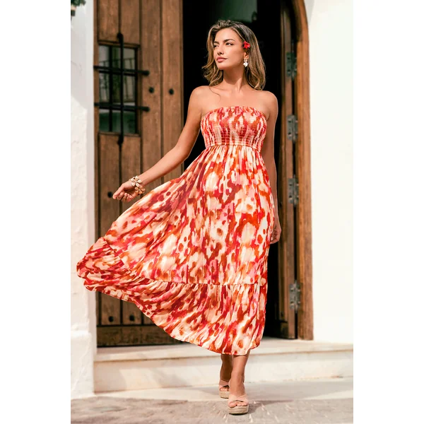 Robe longue abstraite col droit