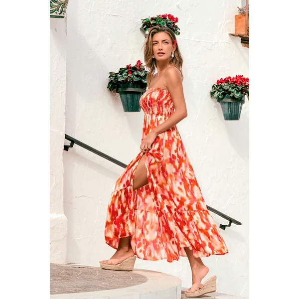 Robe longue abstraite col droit
