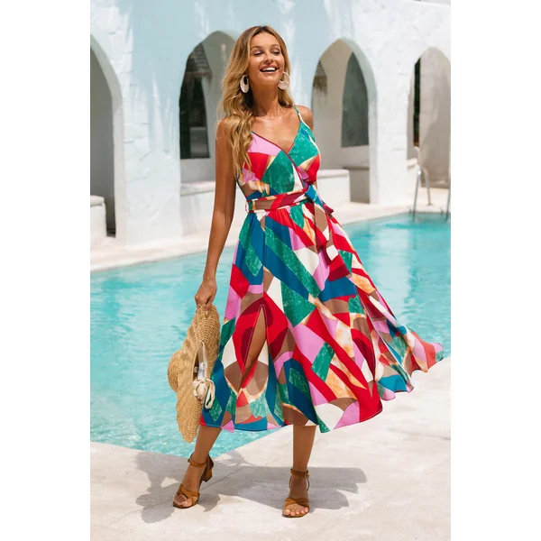 Robe longue abstraite tissée sans manches