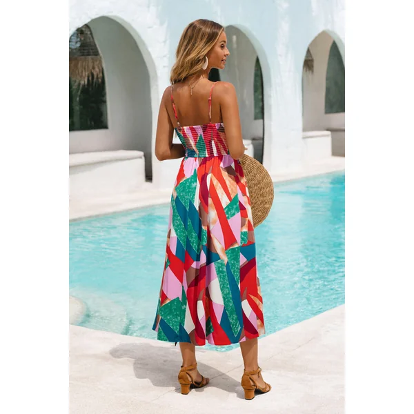Robe longue abstraite tissée sans manches