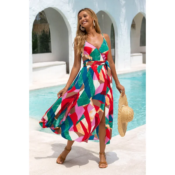 Robe longue abstraite tissée sans manches