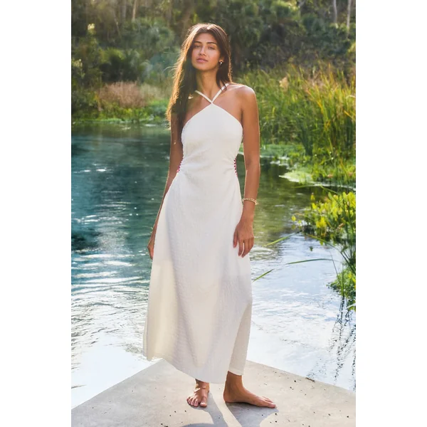 Robe longue blanche col haut