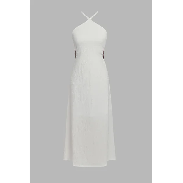 Robe longue blanche col haut