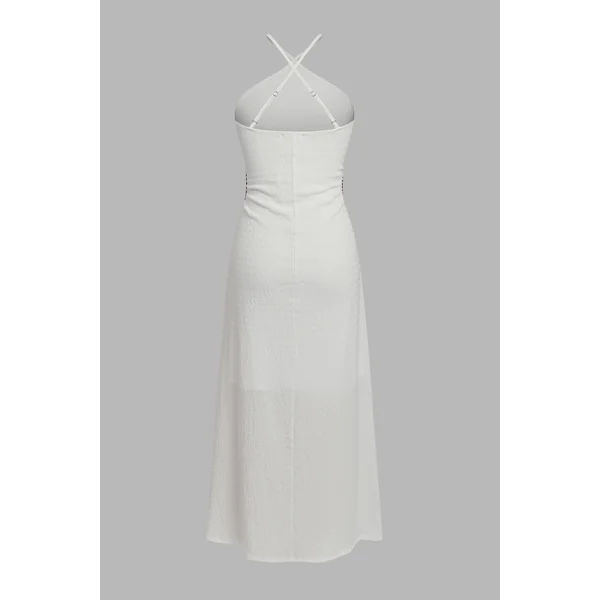 Robe longue blanche col haut