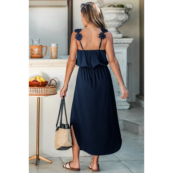 Robe longue bleu marine col V