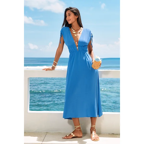 Robe longue bleue au style décontracté