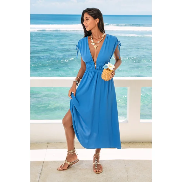 Robe longue bleue au style décontracté