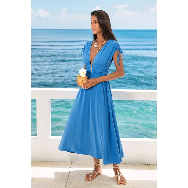 Robe longue bleue au style décontracté