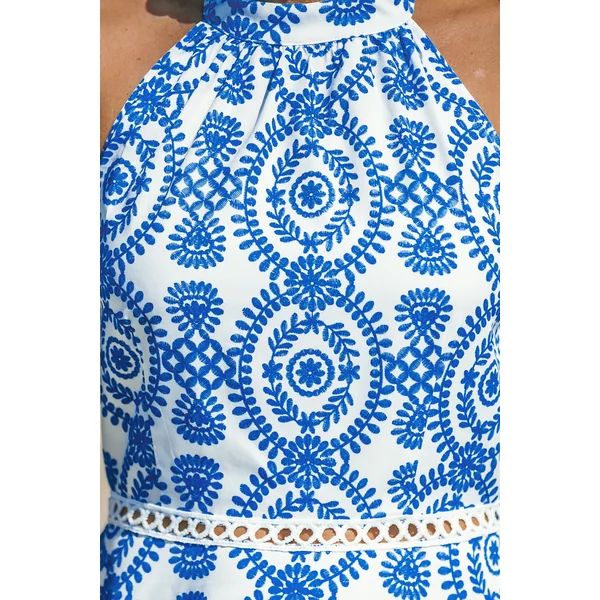 Robe longue bleue col rond tissée sans manches