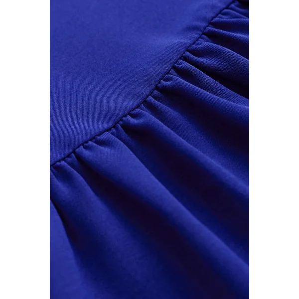 Robe longue bleue col V dentelle contrastée