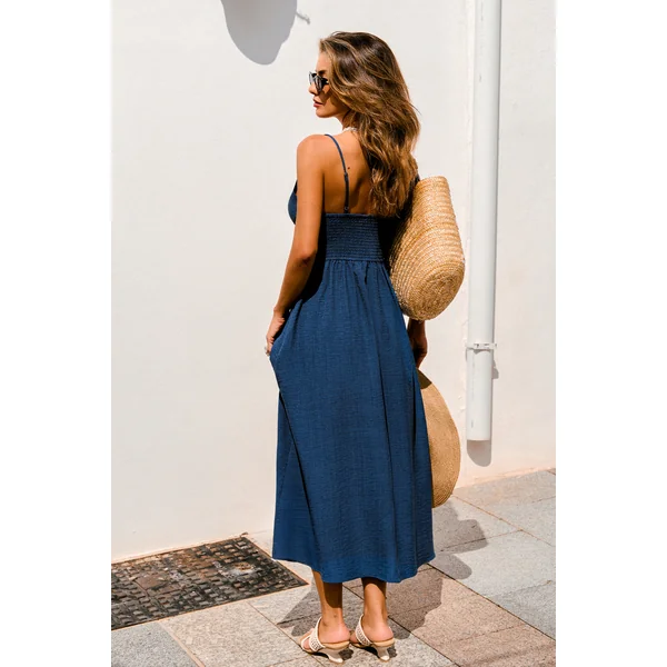 Robe longue bleue col V