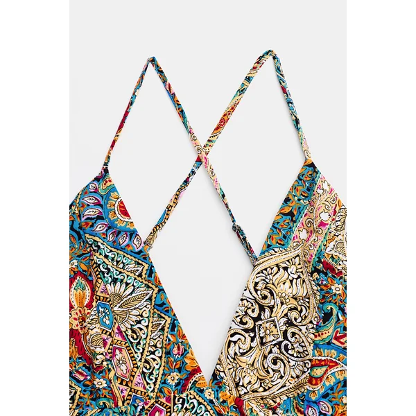 Robe longue bohème à col plongeant et motif paisley
