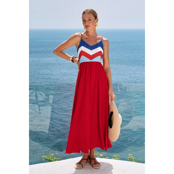 Robe longue chevron col en V sans manches