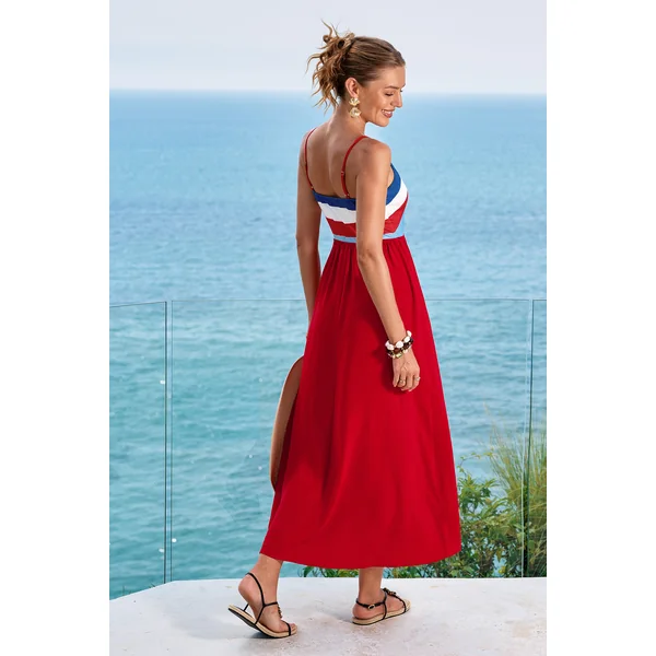 Robe longue chevron col en V sans manches
