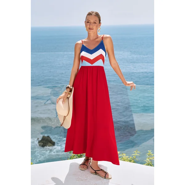 Robe longue chevron col en V sans manches