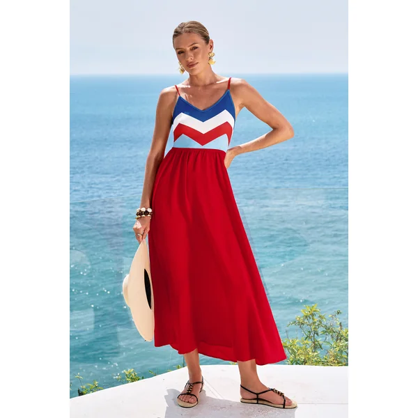 Robe longue chevron col en V sans manches