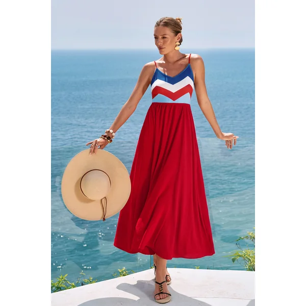 Robe longue chevron col en V sans manches