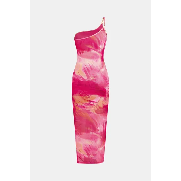 Robe longue col asymétrique fendue sur le côté