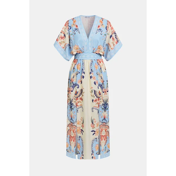 Robe longue col plongeant manches courtes