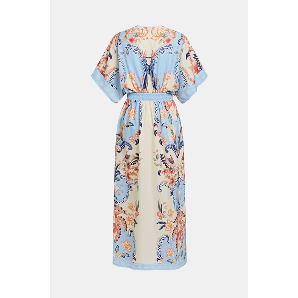 Robe longue col plongeant manches courtes
