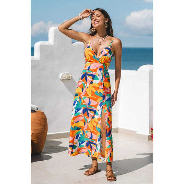 Robe longue col surplis abstraite