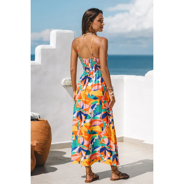 Robe longue col surplis abstraite
