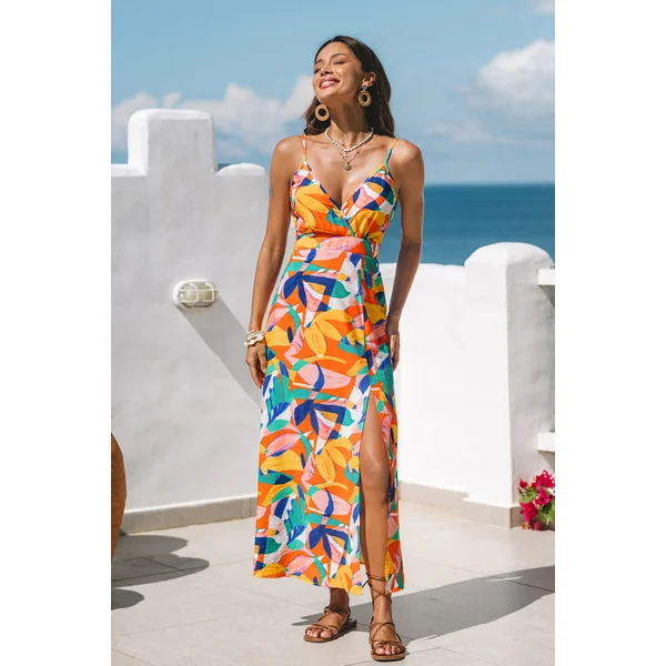 Robe longue col surplis abstraite