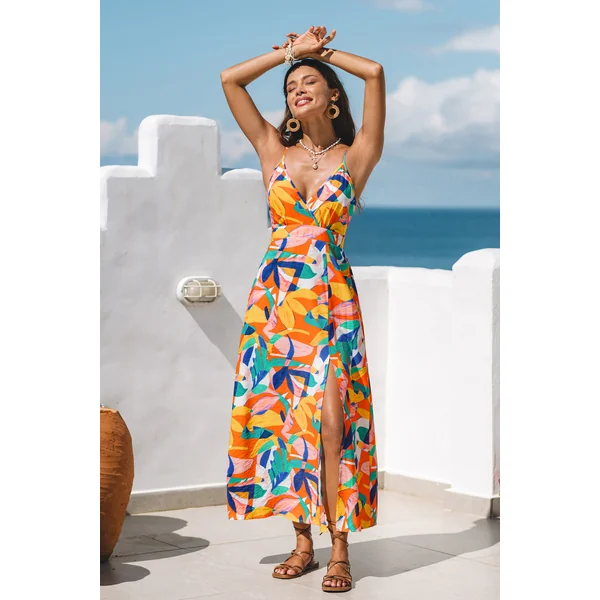 Robe longue col surplis abstraite