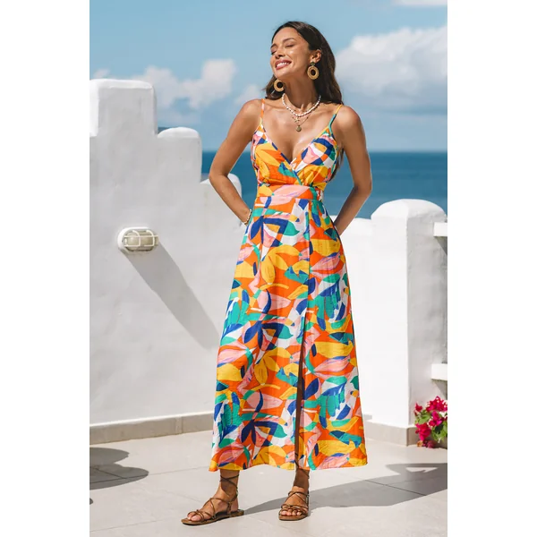 Robe longue col surplis abstraite