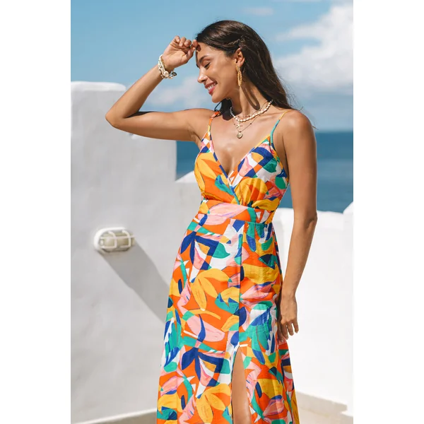 Robe longue col surplis abstraite