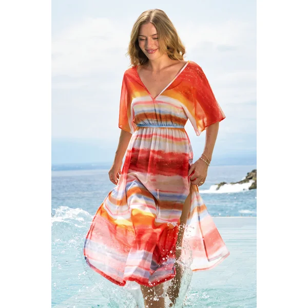 Robe longue cover up rayée