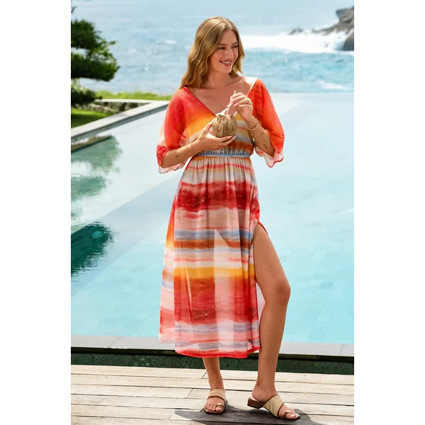 Robe longue cover up rayée