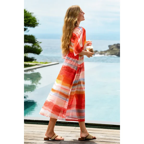 Robe longue cover up rayée