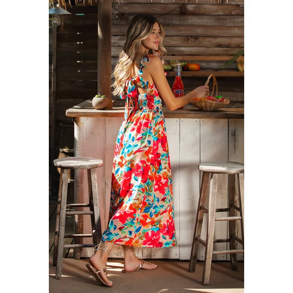 Robe longue dos noué