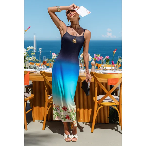 Robe longue fleurie multicolore col scoop