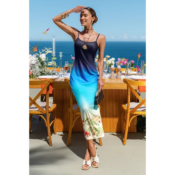 Robe longue fleurie multicolore col scoop
