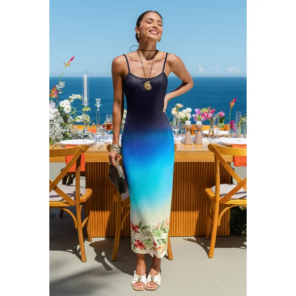 Robe longue fleurie multicolore col scoop
