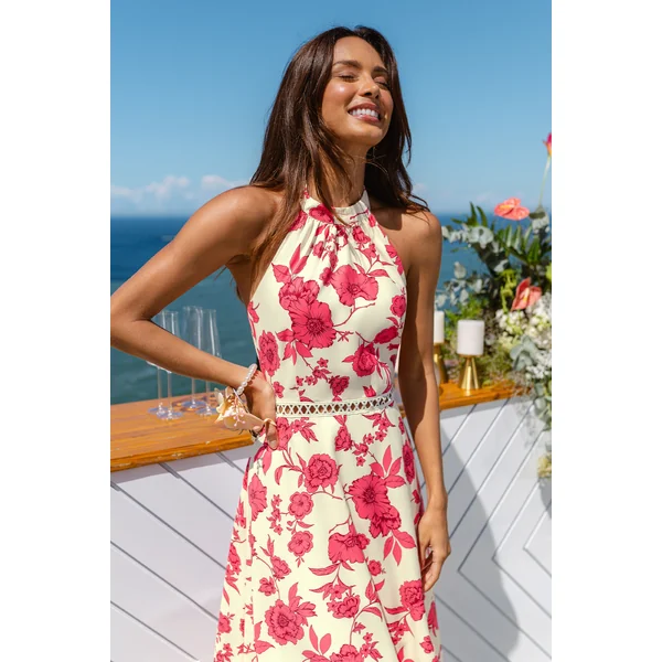 Robe longue fleurie à col haut