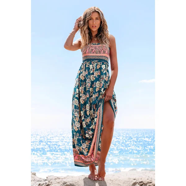 Robe longue florale avec col carré