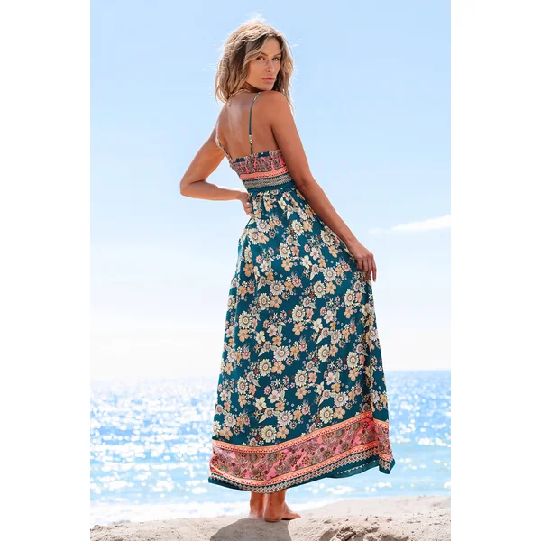 Robe longue florale avec col carré