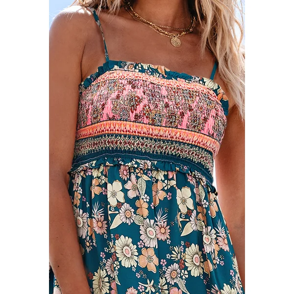 Robe longue florale avec col carré
