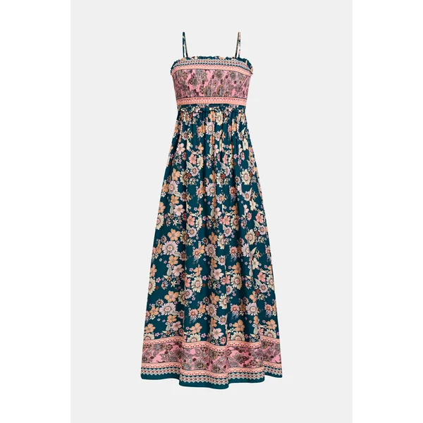Robe longue florale avec col carré