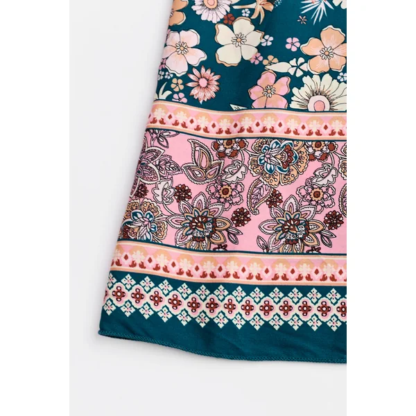 Robe longue florale avec col carré