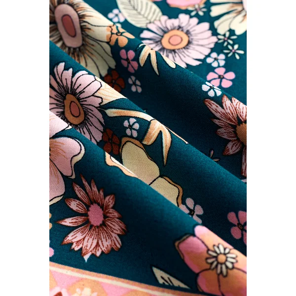 Robe longue florale avec col carré