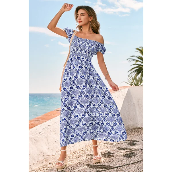 Robe longue florale buste smocké