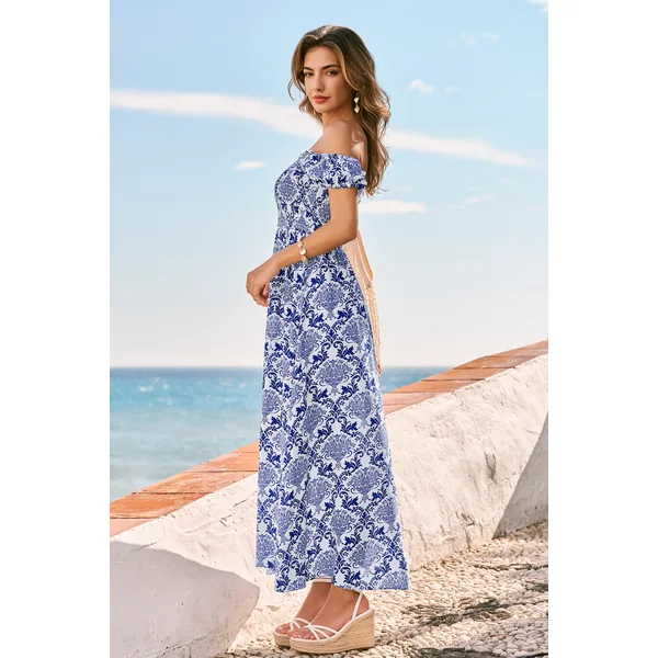 Robe longue florale buste smocké