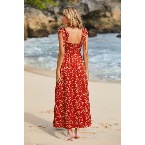 Robe longue florale rouge